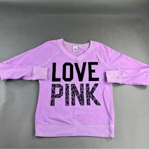 Pink Victoria’s Secret S Purple Spellout V-Neck Long Sleeve Shirt Women’s